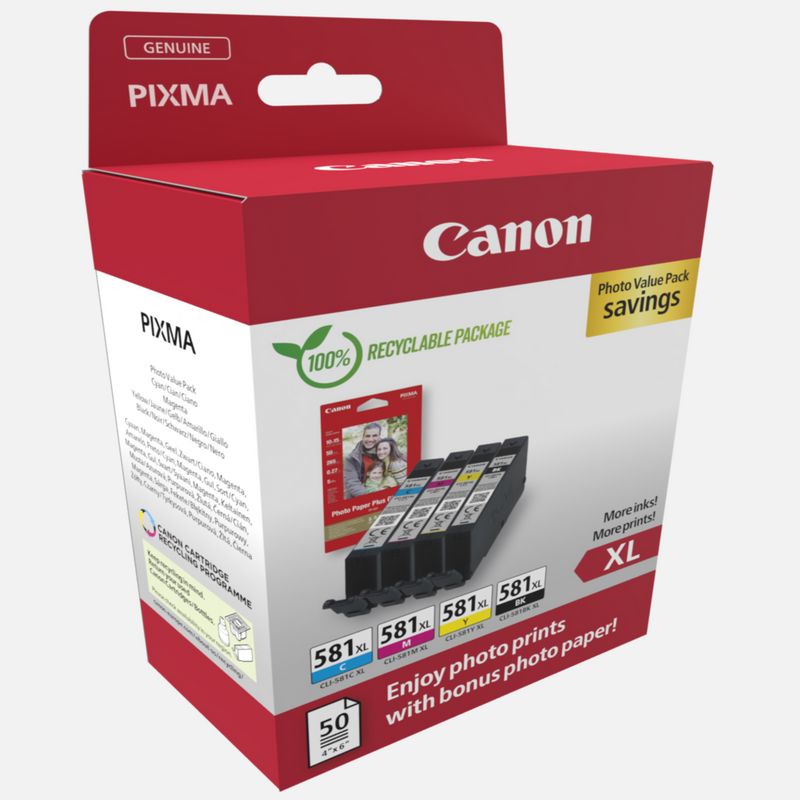 Canon CLI-581XL BK/C/M/Y High Yield Ink Cartridge + Photo Paper Value Pack